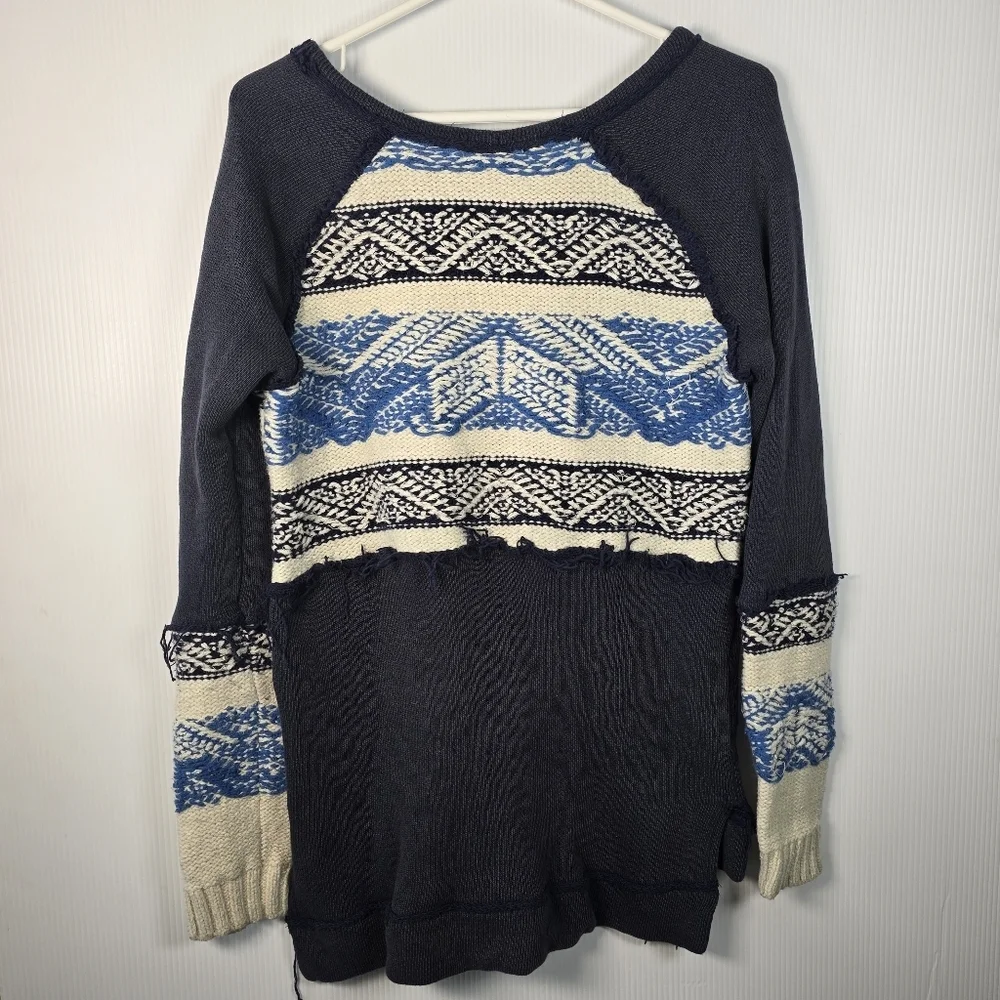 Free People Blue Aztec Tribal Soft Boho Snow Angel Angora Rabbit Hair Sweater S